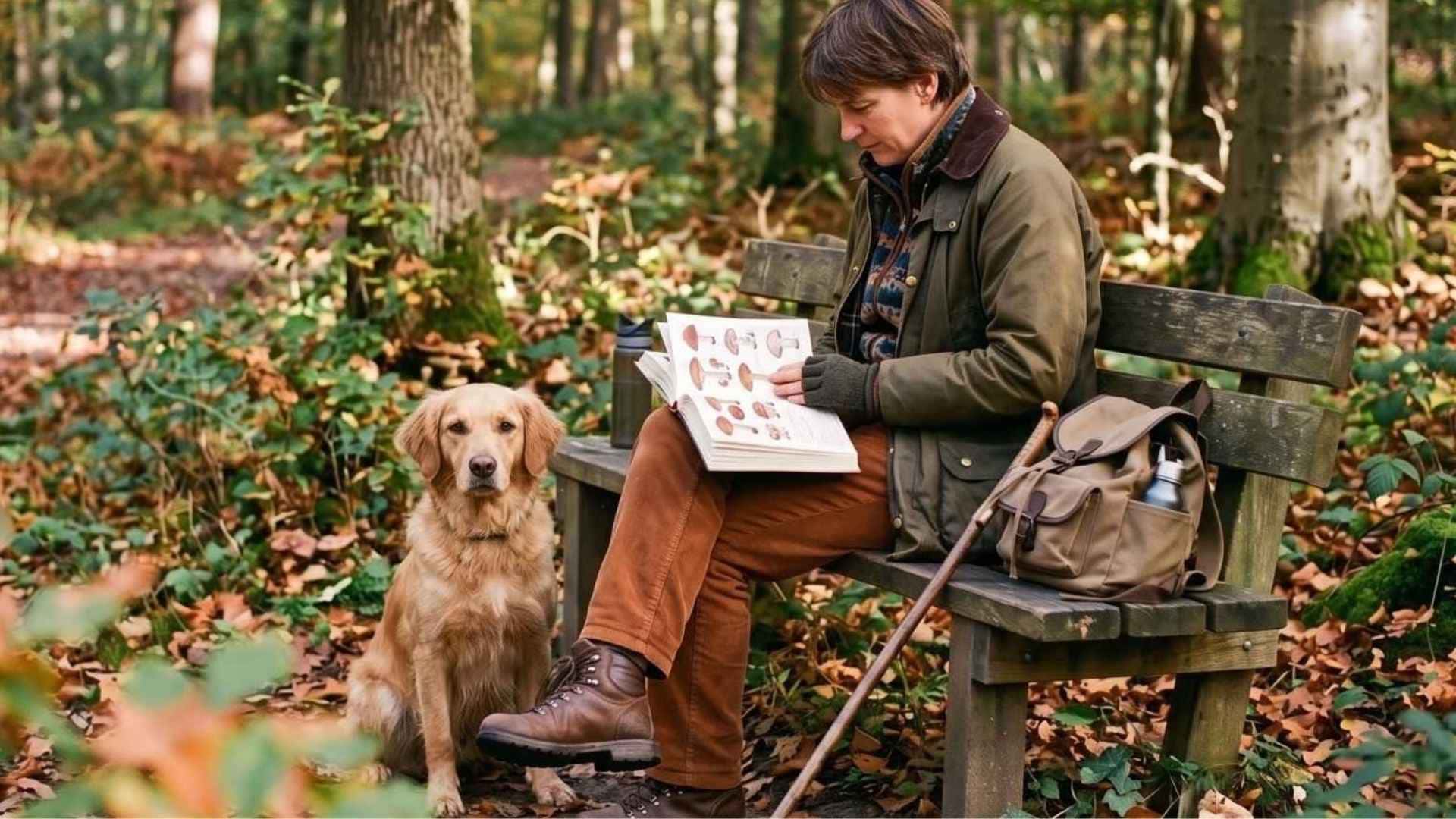señora mirando un libro de setas